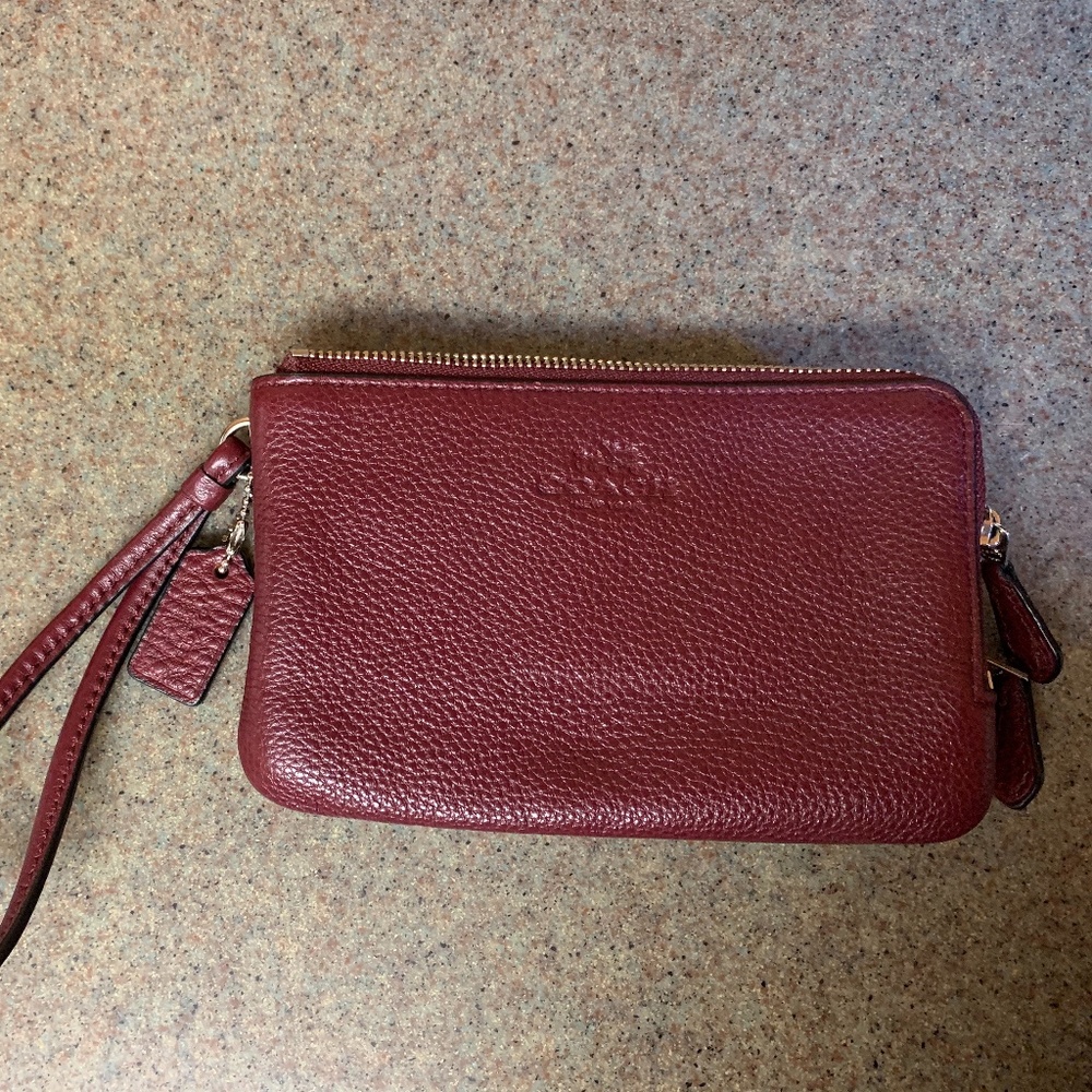 Coach Wristlet Double Zipper Leather